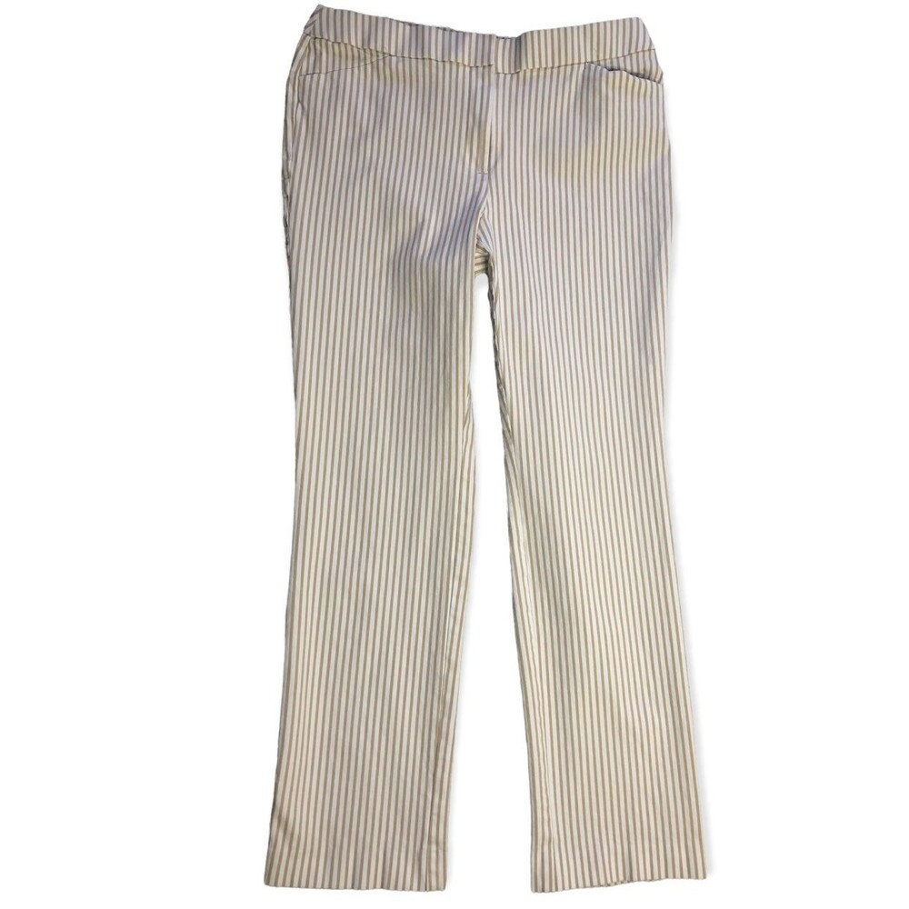 Chico's Tan White Striped Straight Leg Crop Trousers